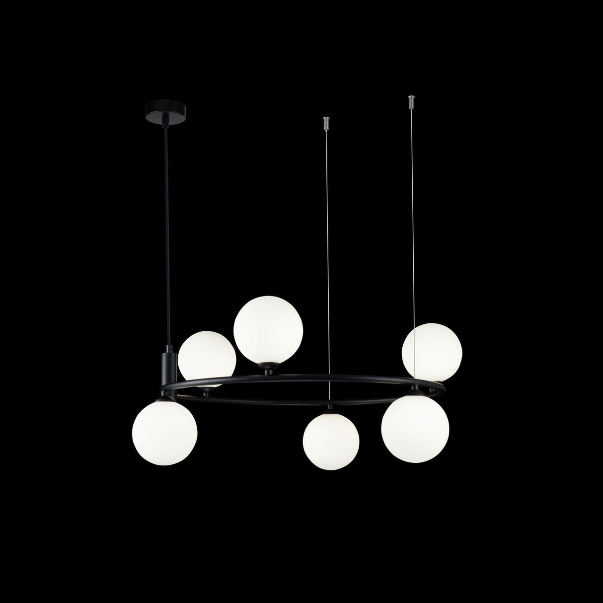 Sleek Black Metal Pendant Lamp with Glass Shades - 6 x 25W G9 Bulbs