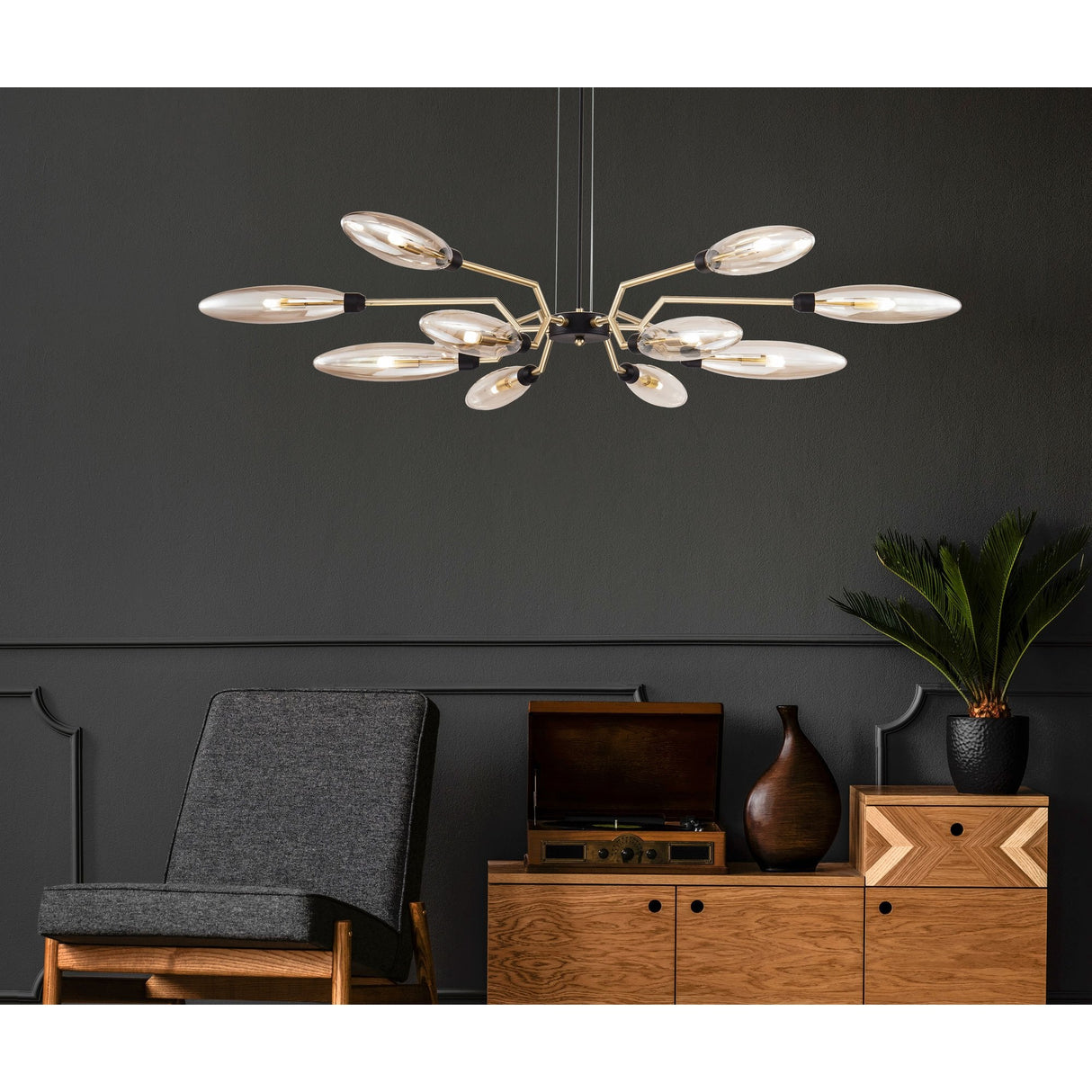 Elegant Ventura Matte Gold Chandelier with Glass Shades - 12 x 28W