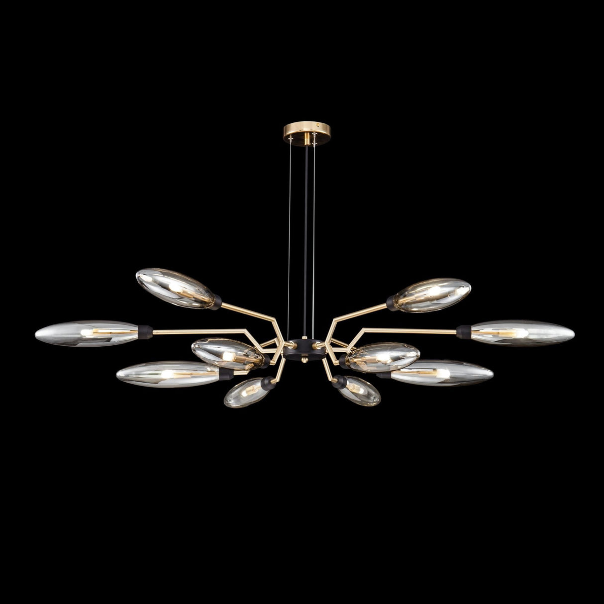 Elegant Ventura Matte Gold Chandelier with Glass Shades - 12 x 28W