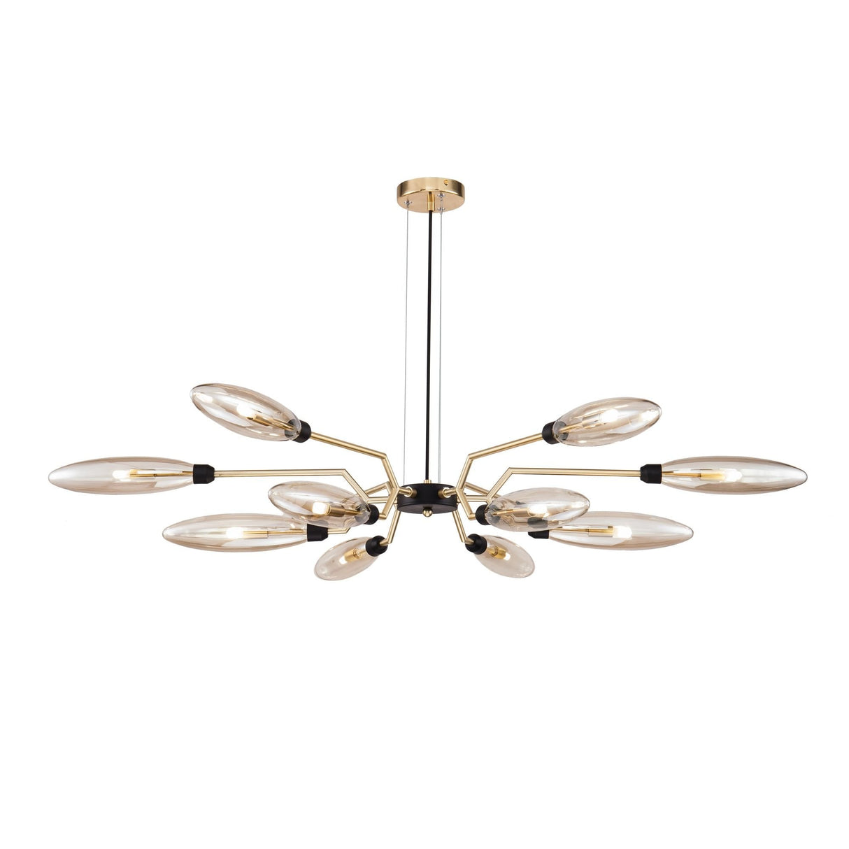 Elegant Ventura Matte Gold Chandelier with Glass Shades - 12 x 28W