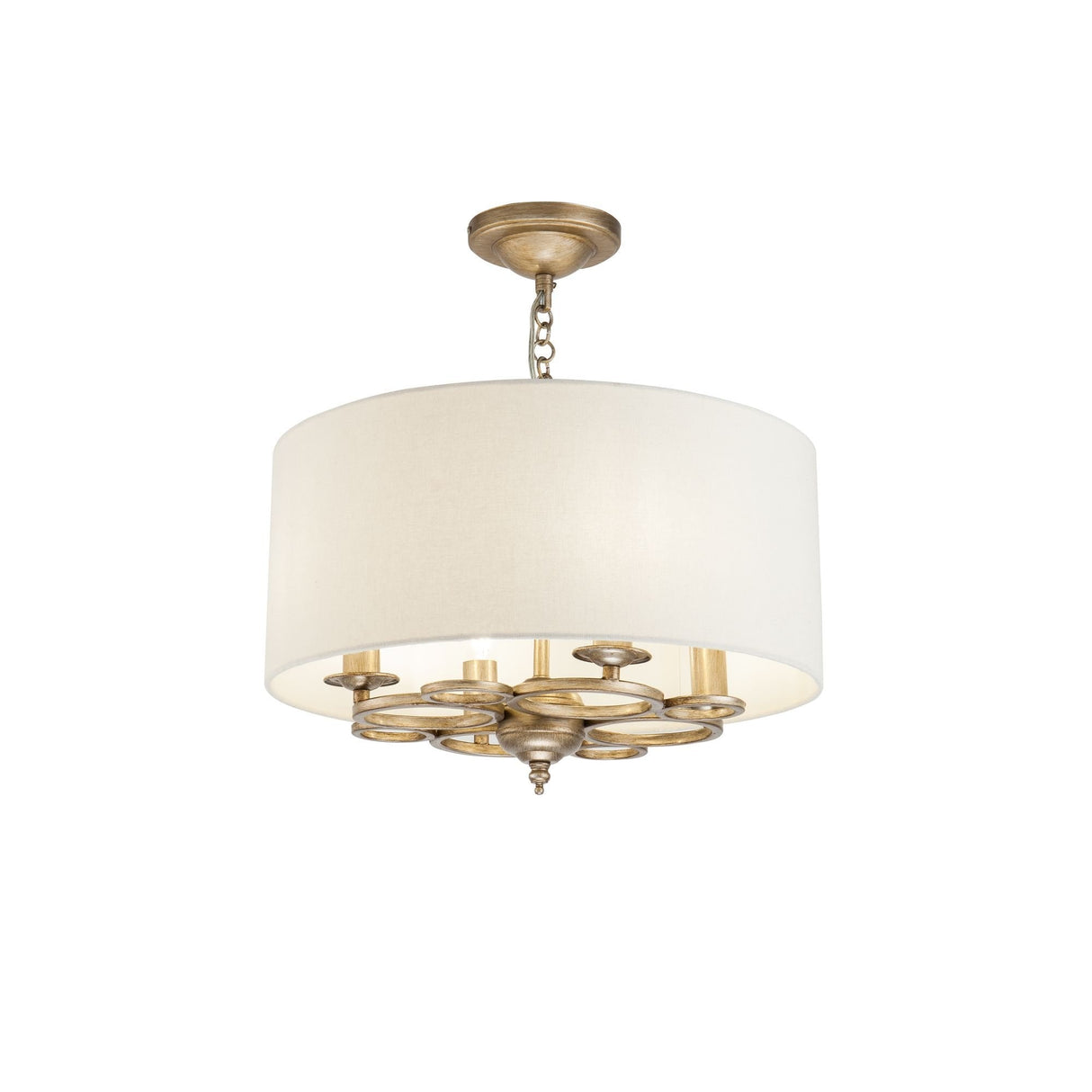 Vintage Gold Metal Pendant Lamp with Fabric Shade - 4 x 40W E14