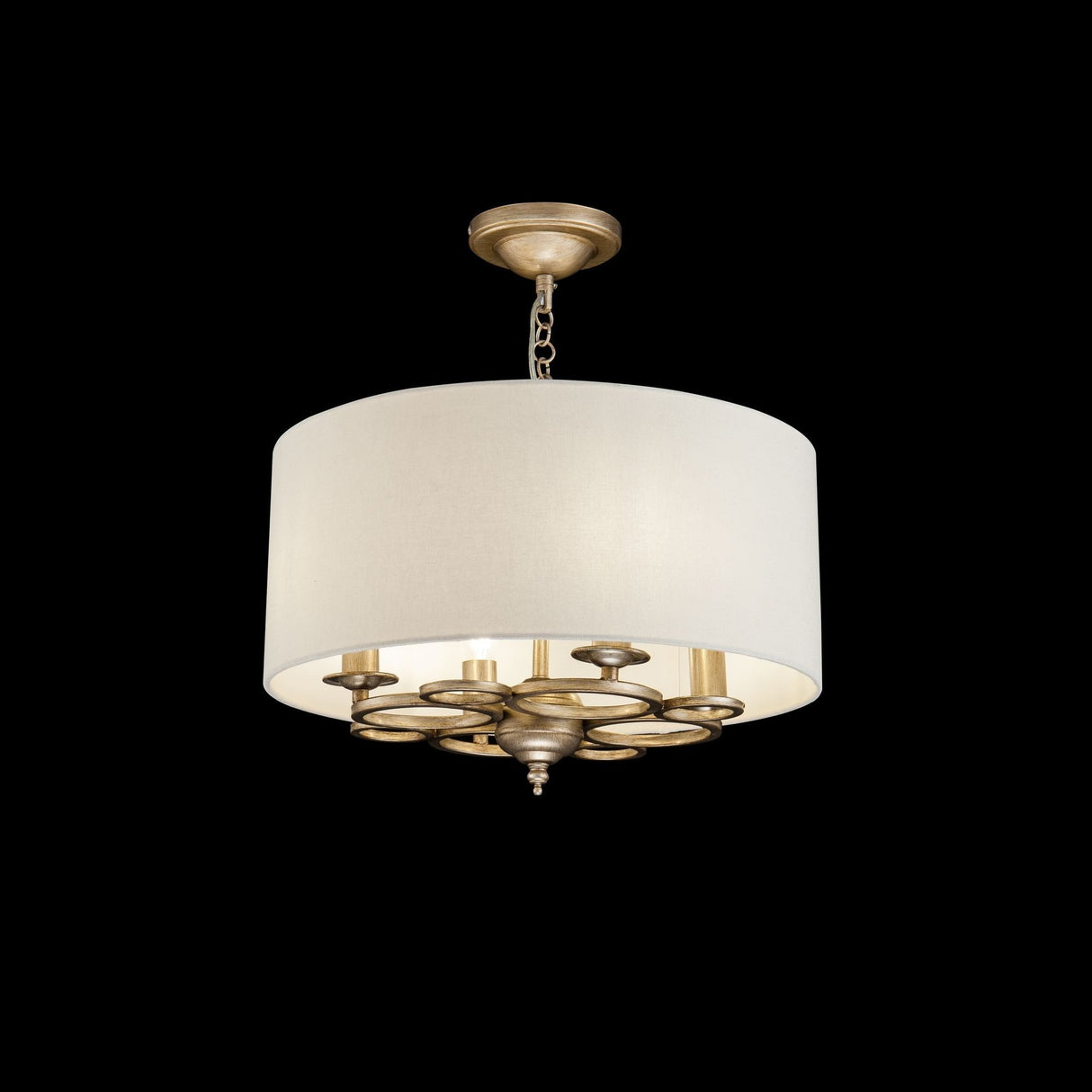 Vintage Gold Metal Pendant Lamp with Fabric Shade - 4 x 40W E14