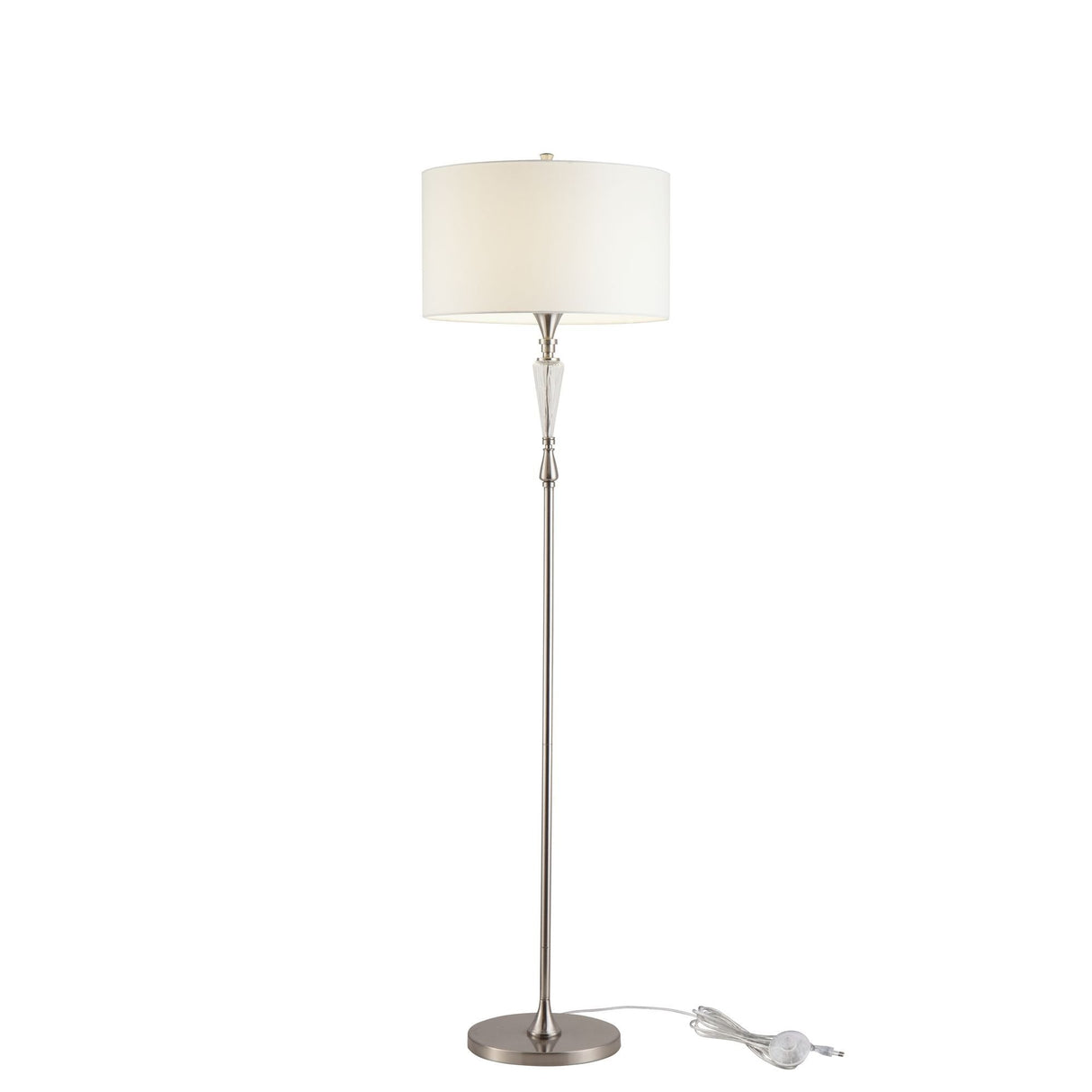 Modern Alicante Nickel Floor Lamp with Fabric Shade - 40W E27