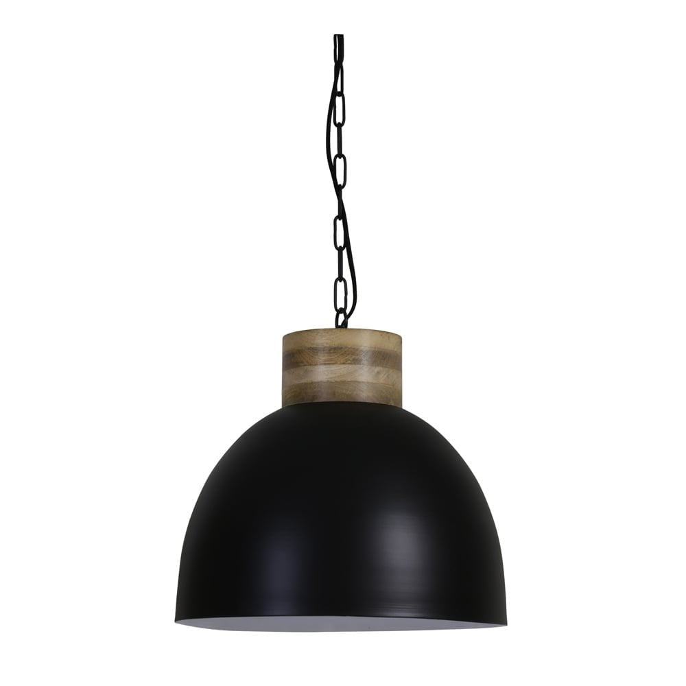 Elegant Samana Pendant Lamp in Matte Black with Wooden Accent