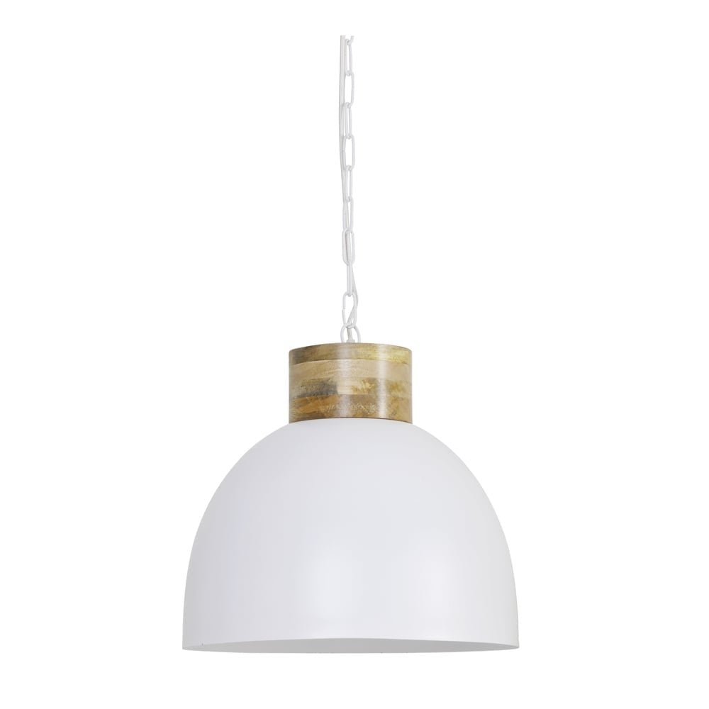 Elegant White Pendant Lamp with Wooden Accent, 40cm Diameter
