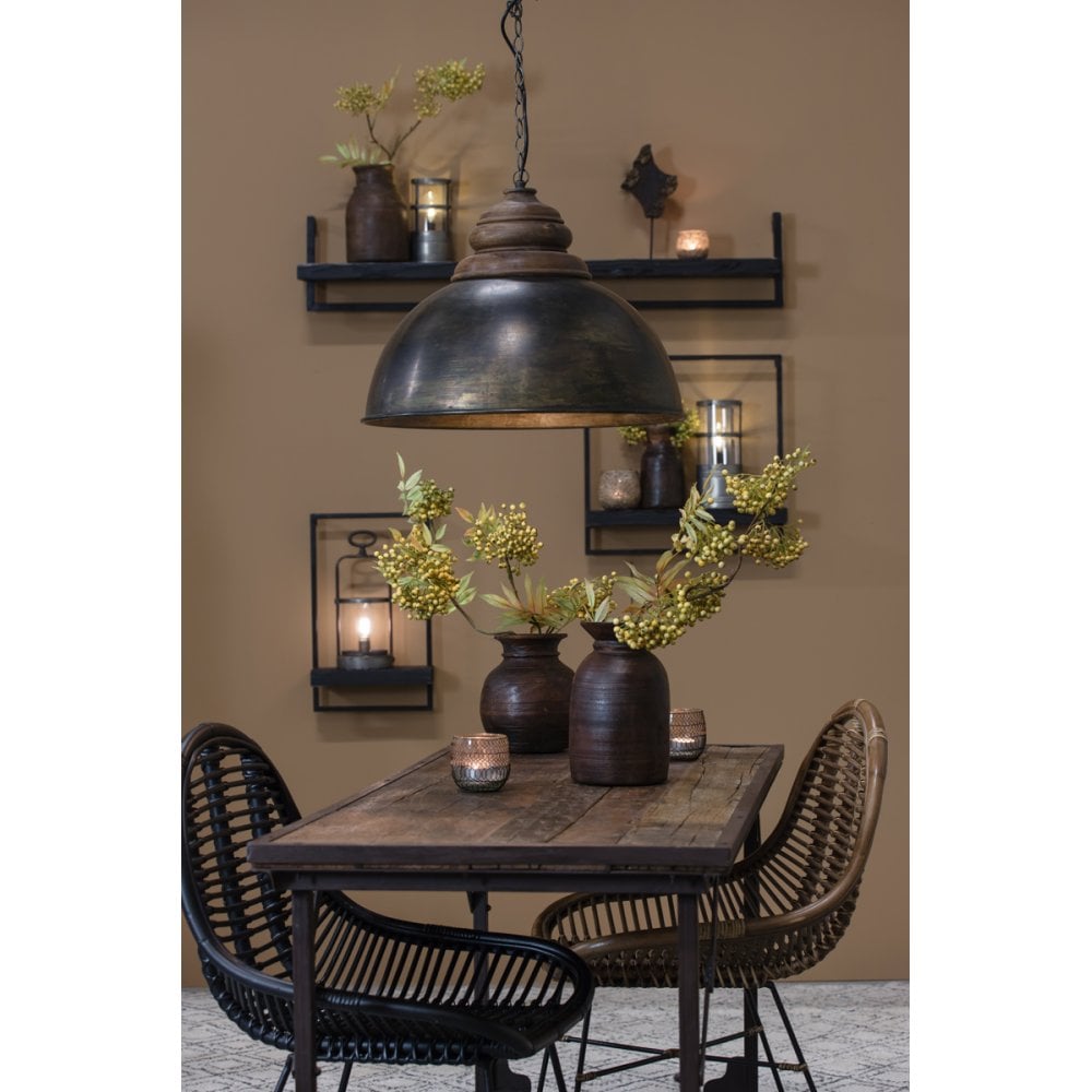Elegant Leia Pendant Light with Black Zinc Finish and Brown Mango Wood Accent
