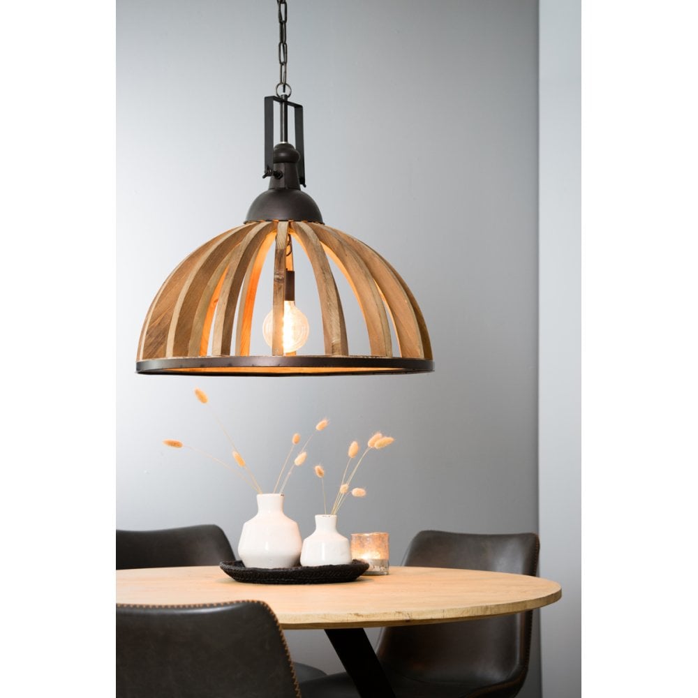 Round Djem Pendant Lamp with Zinc Wood Top