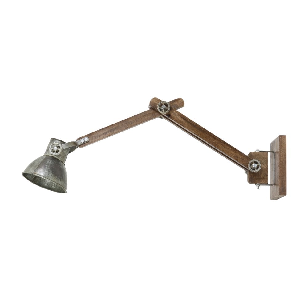 Vintage Industrial Wall-Mounted Desk Lamp in Silver and Wood - 58x18x55cm