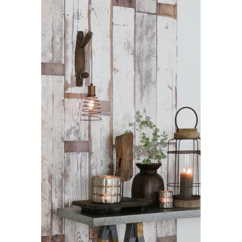 Mounted Wall Sconce 15x7x33 cm STADEN Weathered Wood and Copper Finish