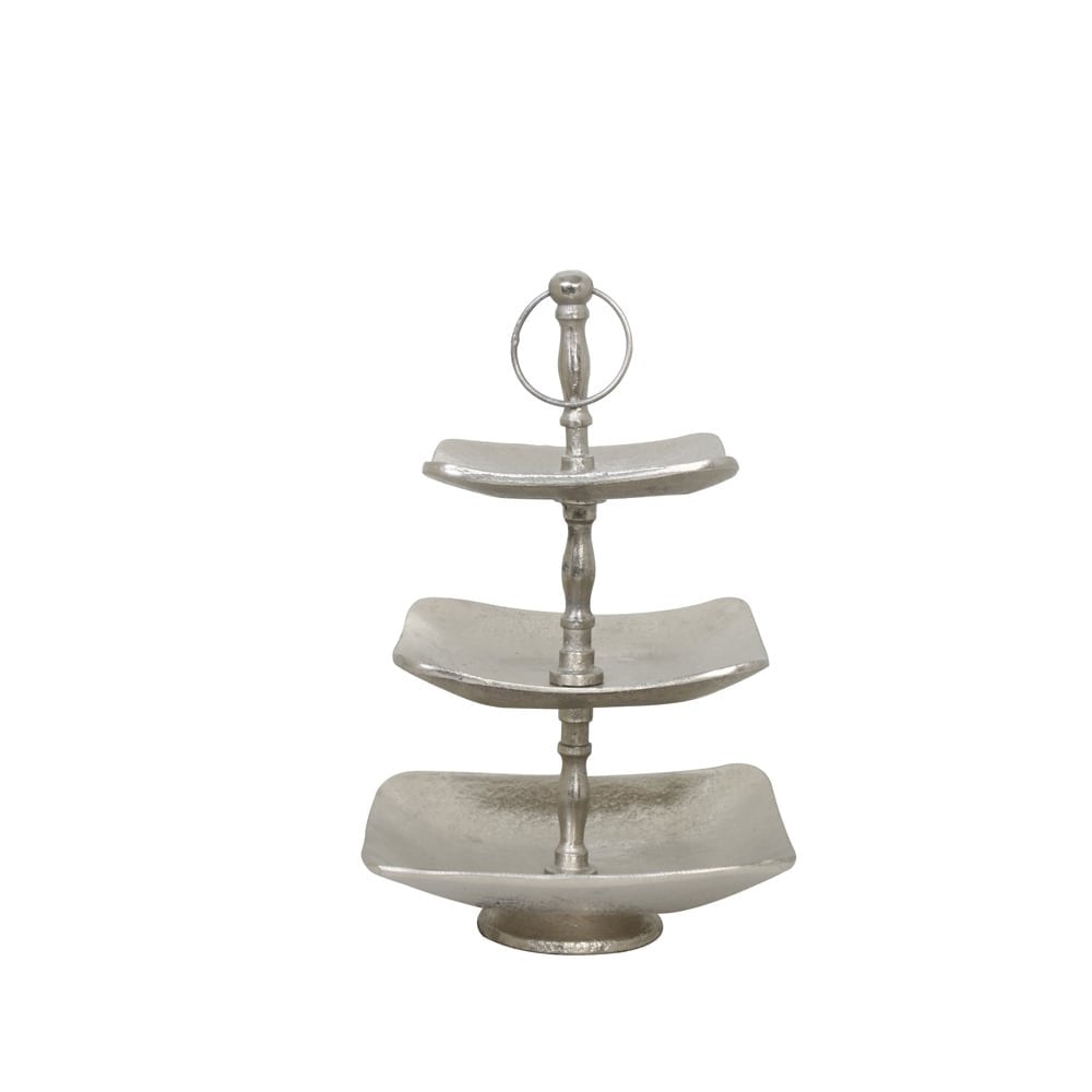 Tonder Silver 3-Tier Square Etagere 20x20x42cm