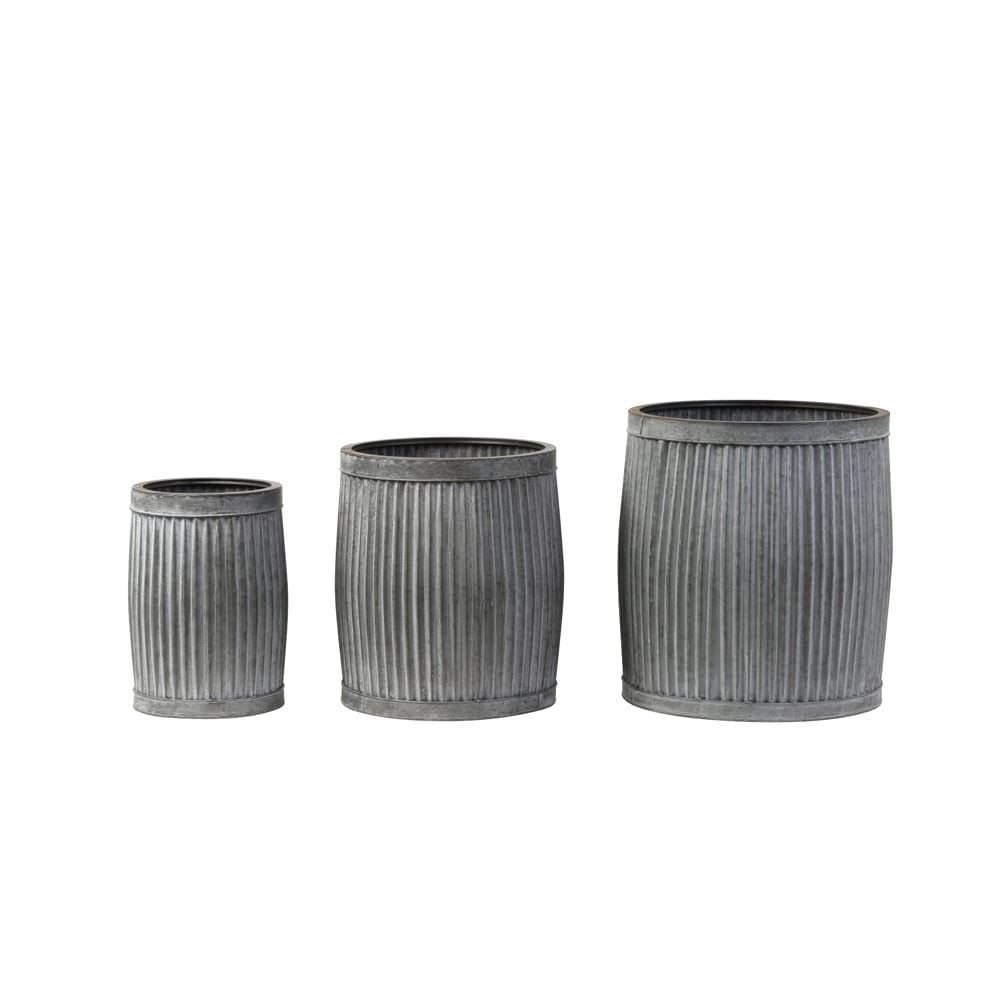 Trio of Freesia Zinc Grey Round Metal Planters - Max Diameter 44.5cm