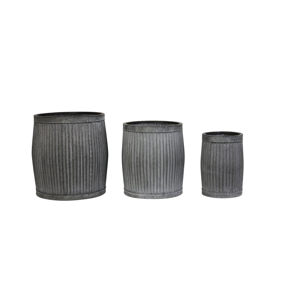 Trio of Freesia Zinc Grey Round Metal Planters - Max Diameter 44.5cm