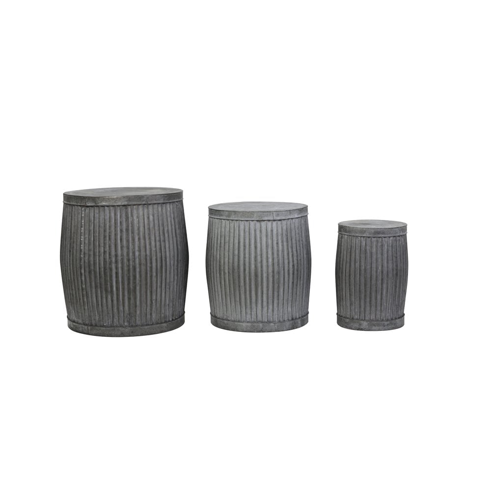 Trio of Freesia Zinc Grey Round Metal Planters - Max Diameter 44.5cm