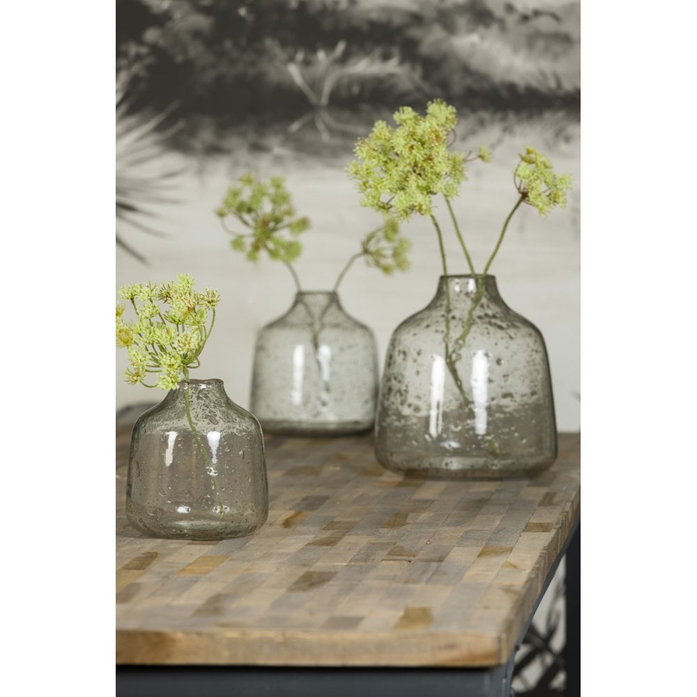 Deoni Round Glass Vase with Stone Finish - Clear, 13.5cm x 14.5cm