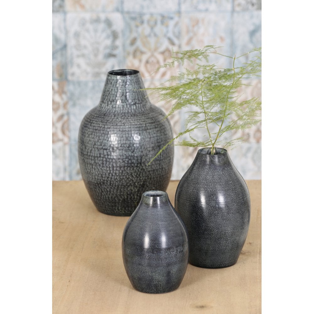 Elegant Fornia Blue-Black Metallic Round Vase 10x14cm