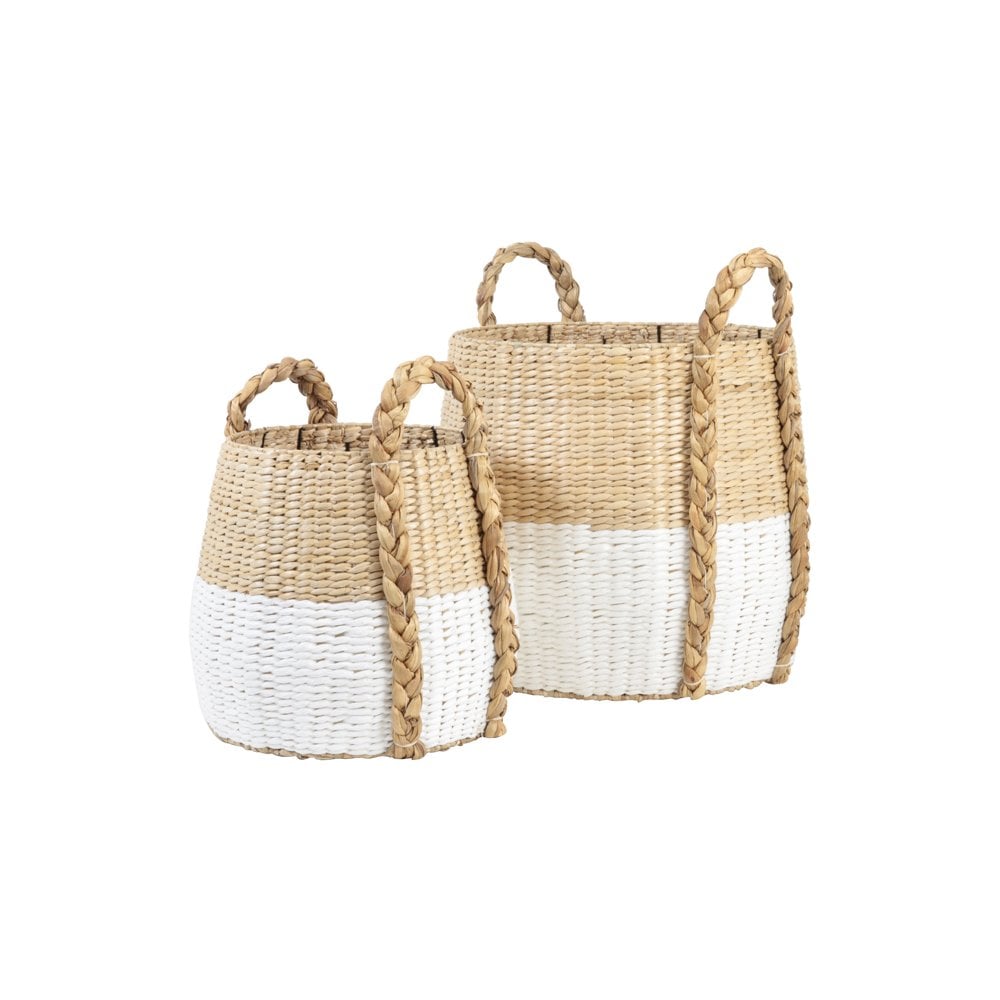 Natural and White Woven Basket Duo - 40cm & 50cm