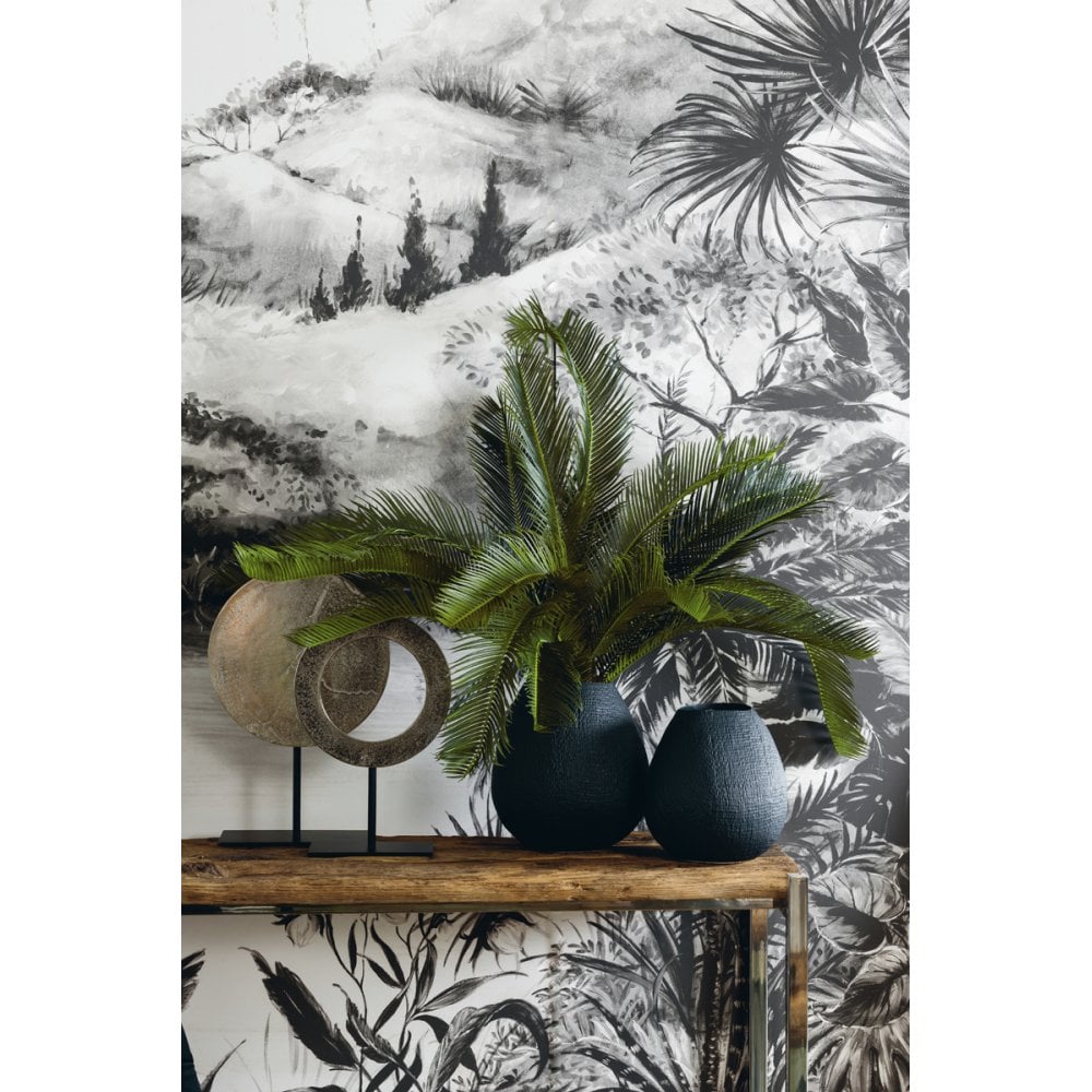 Sleek Black Round Ceramic Vase by Jake - 28cm x 28.5cm