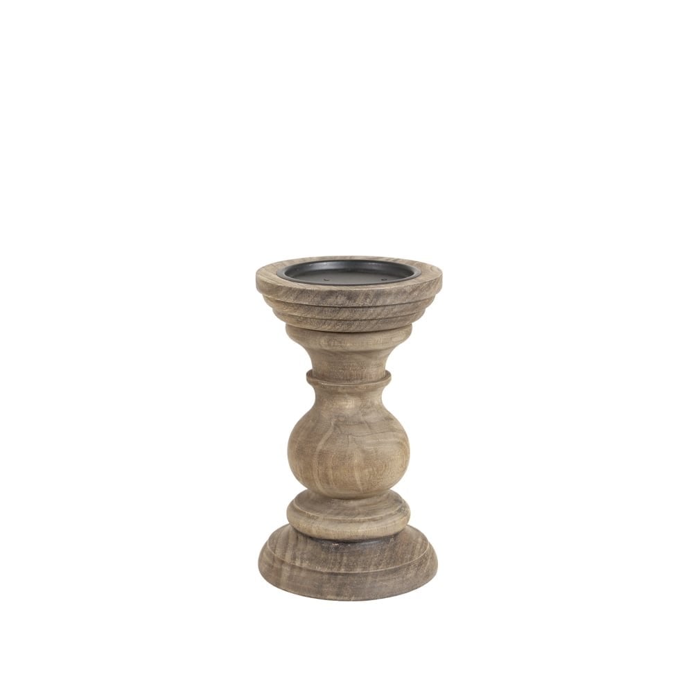 Rustic Pescara Wooden Candle Holder 12x20cm - Weathered Barn Finish