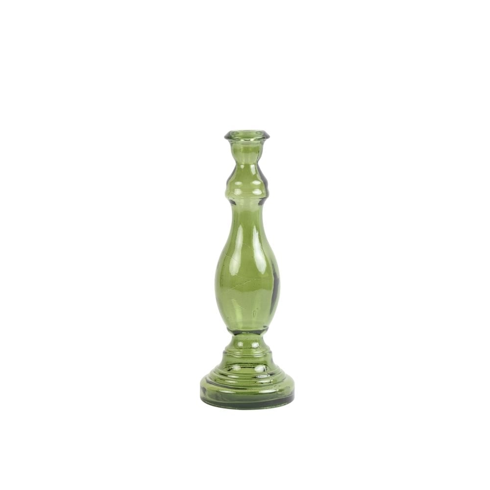 Emerald Glow: Armilla Green Glass Candle Holder - 10.5cm x 30cm