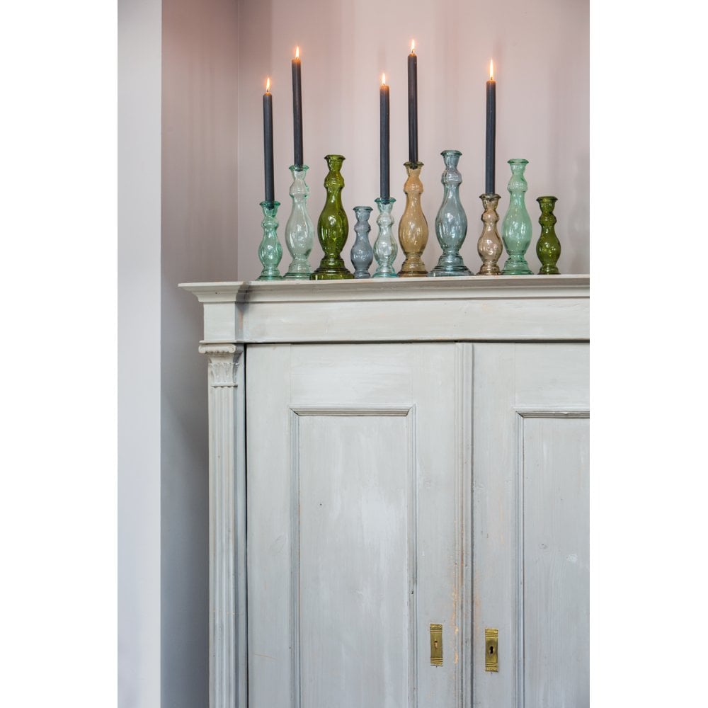 Emerald Glow: Armilla Green Glass Candle Holder - 10.5cm x 30cm