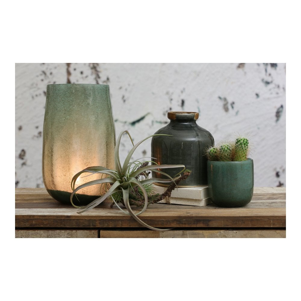 Emerald Glow Tealight Holder - Tathra Textured Glass 10.5x11cm