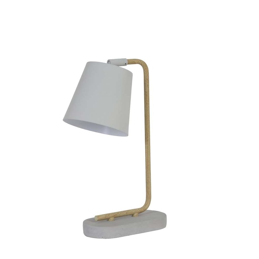 Modern White Concrete and Wood Table Lamp with Adjustable Head