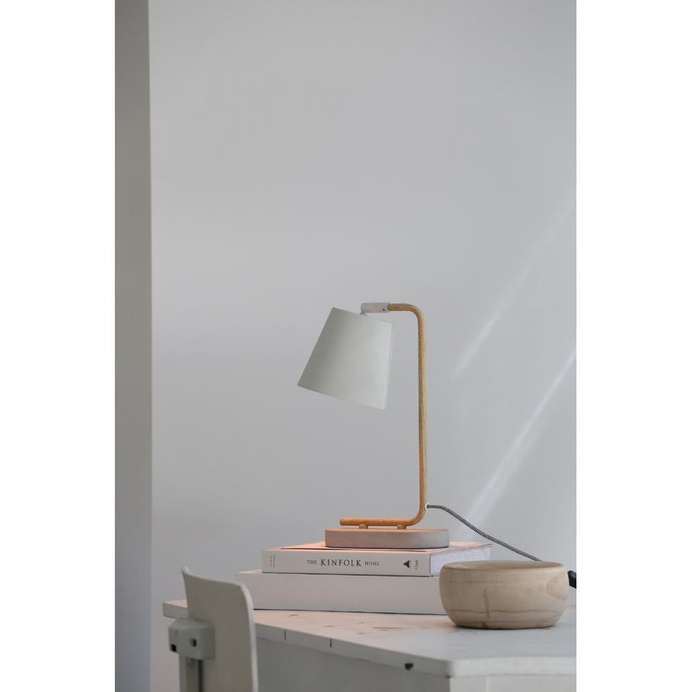 Modern White Concrete and Wood Table Lamp with Adjustable Head