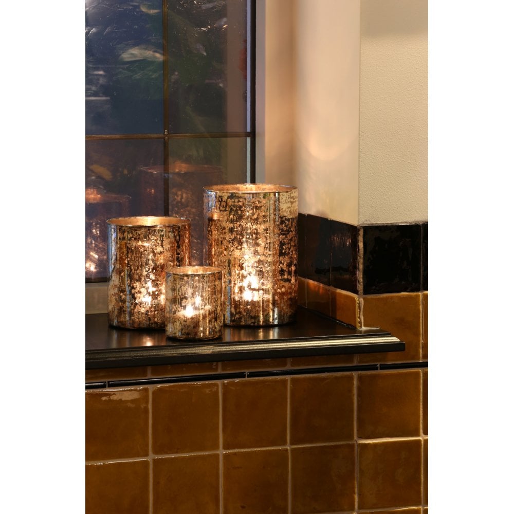 Antique Gold-Silver Glass Tealight Holder 12x15cm - Arcas Collection