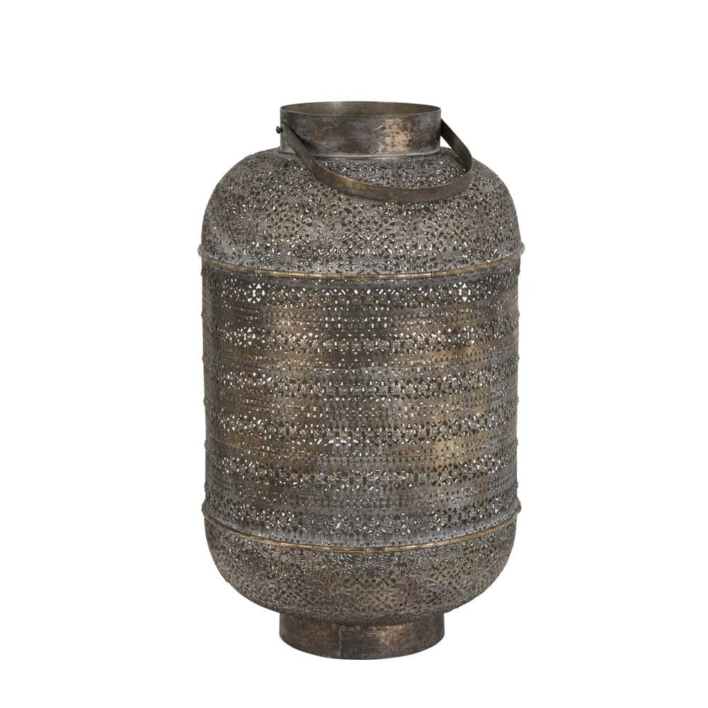 Kadapa Brown and Gold Hurricane Lantern with Glass - 37.5x62cm