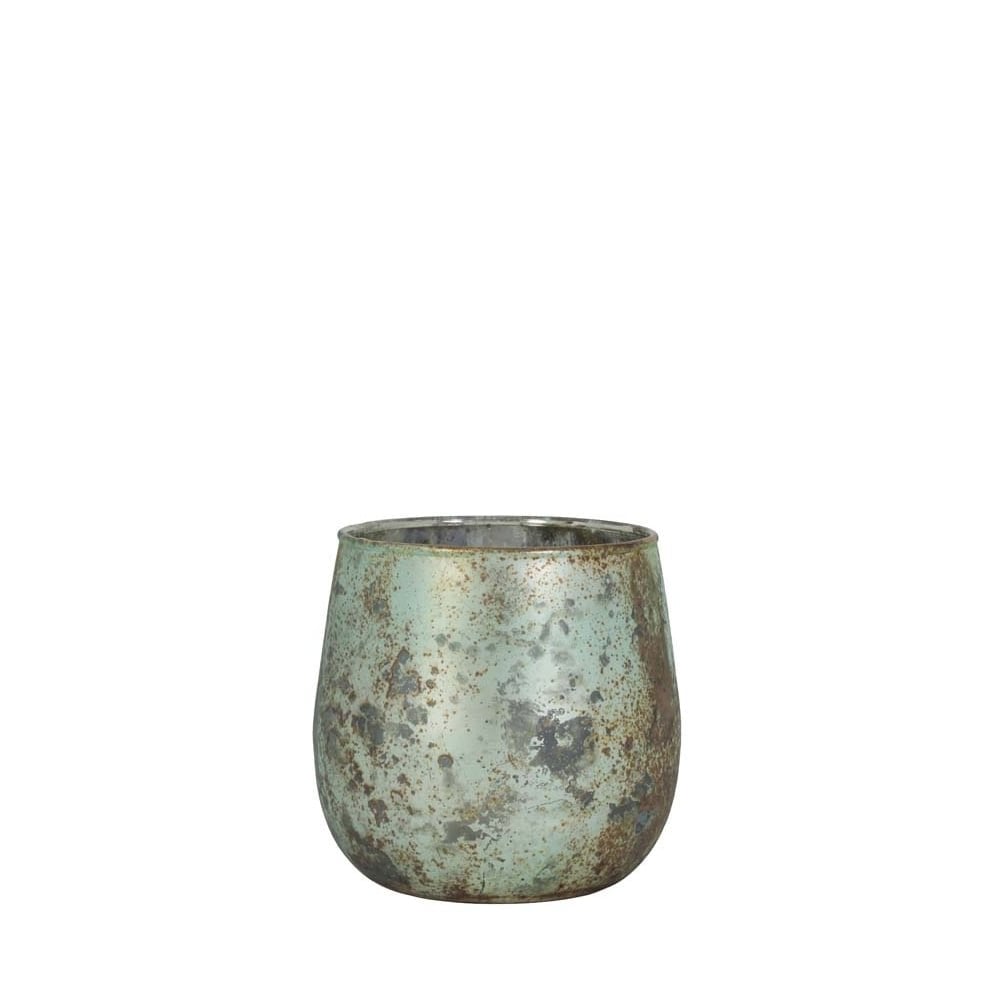 Turquoise-Copper Round Tealight Holder - Fontes Collection, 10x10cm