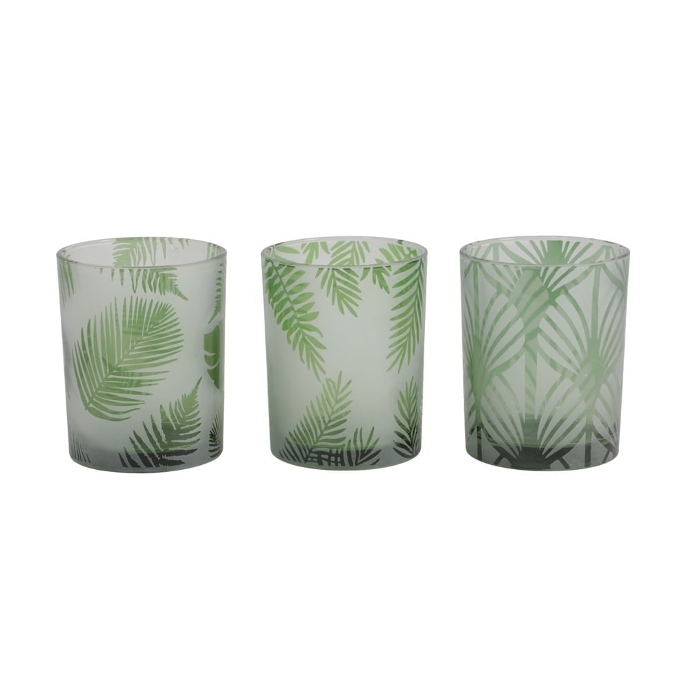 Emerald Glass Folhas Tealight Trio Set