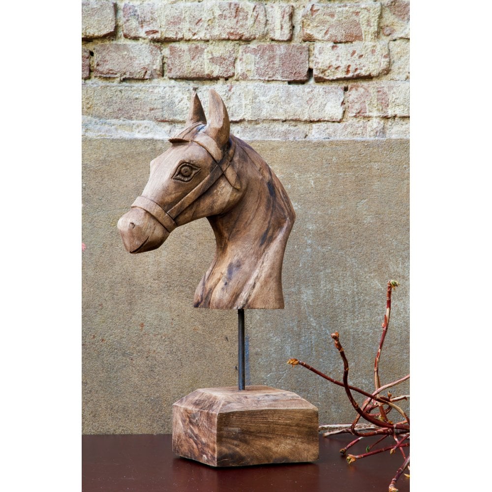 Rustic Wooden Horse Ornament: 25x14x48cm Brown Barn Decor