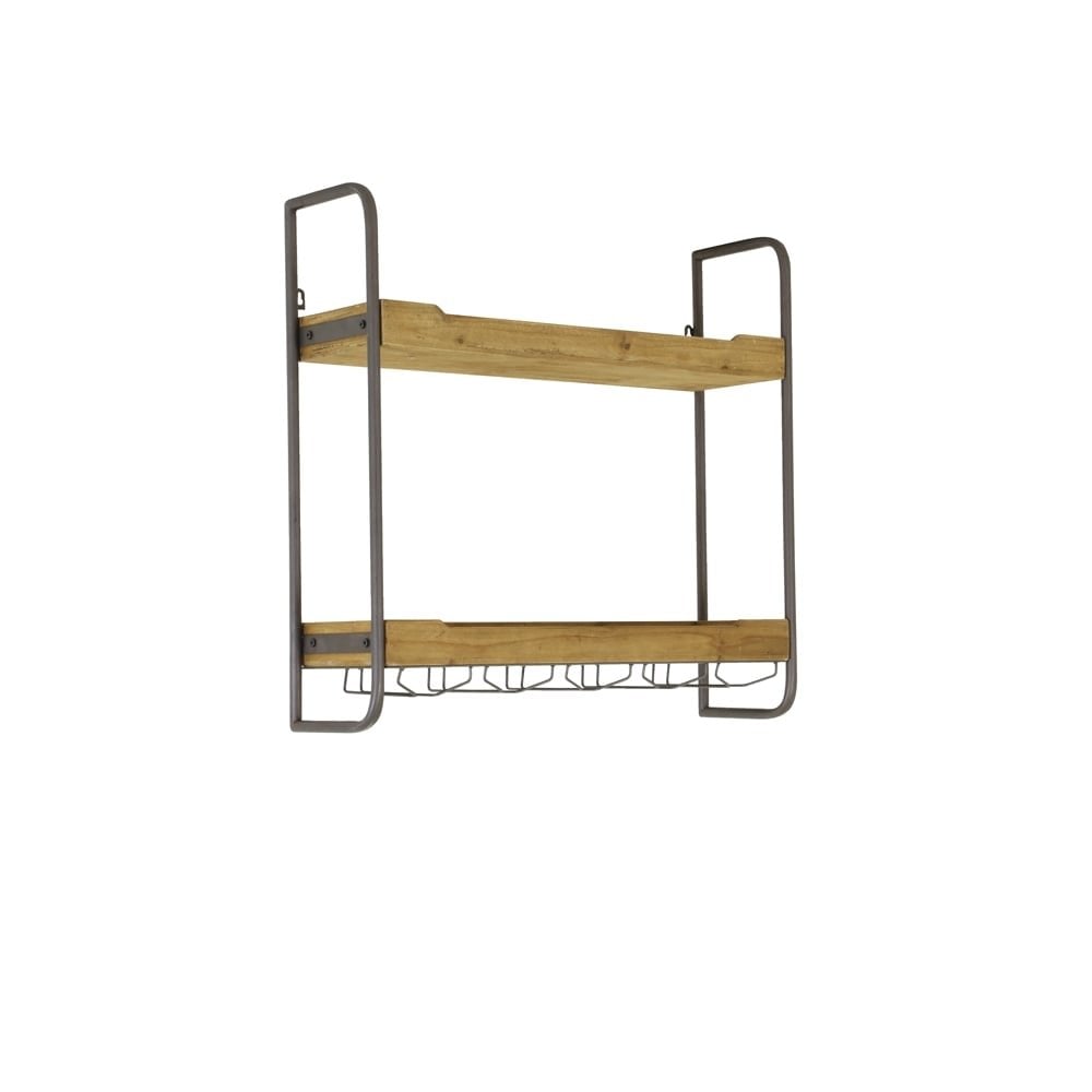 Two-Tier Wall Shelf 73x20x69cm in Sucre Wood and Iron