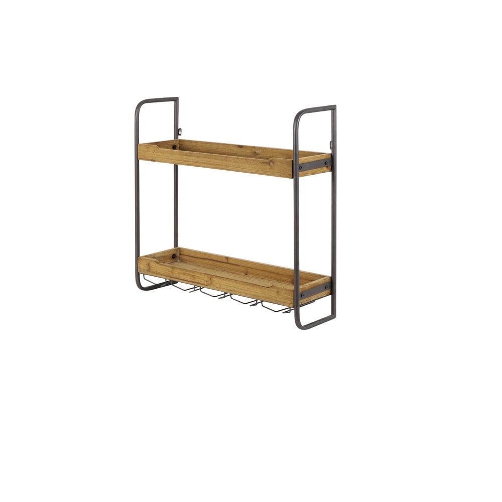 Two-Tier Wall Shelf 73x20x69cm in Sucre Wood and Iron