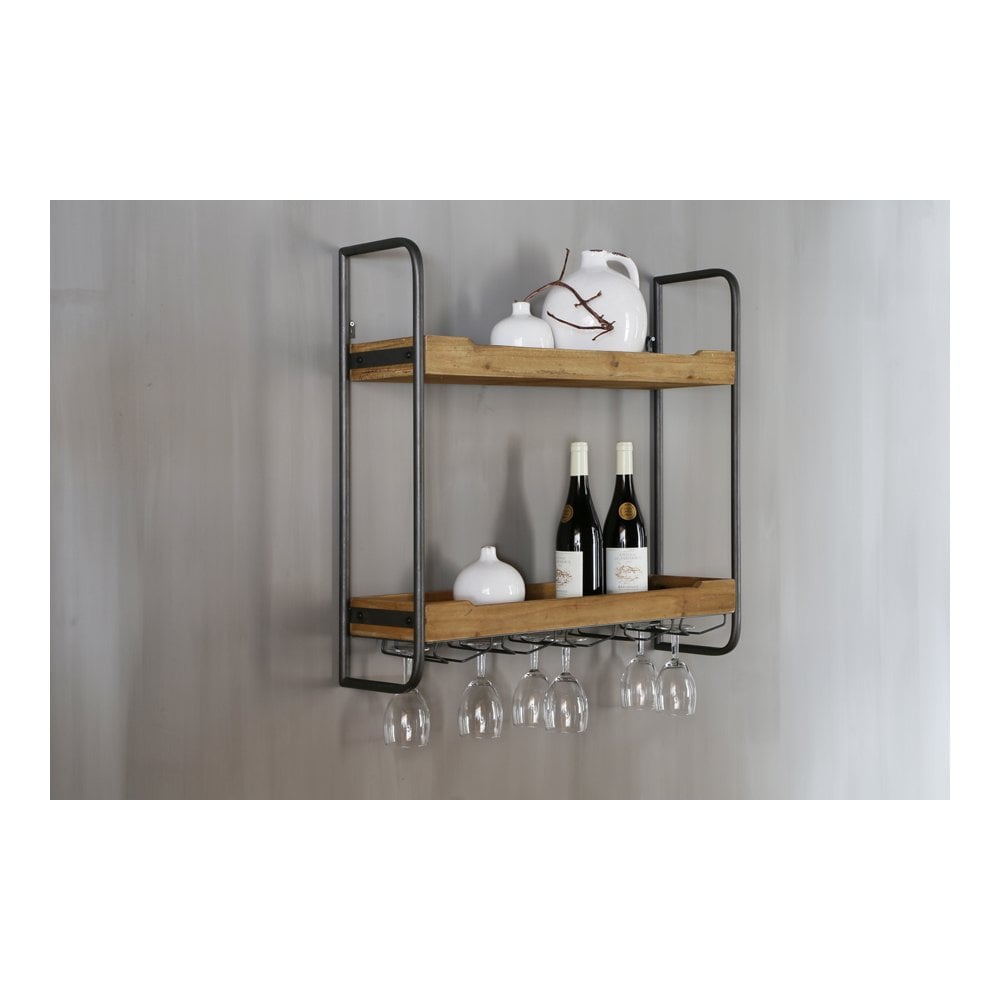 Two-Tier Wall Shelf 73x20x69cm in Sucre Wood and Iron