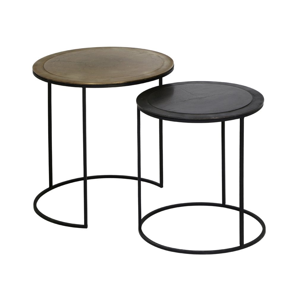 Nestling Duo: Antique Copper and Bronze Round Side Tables Set