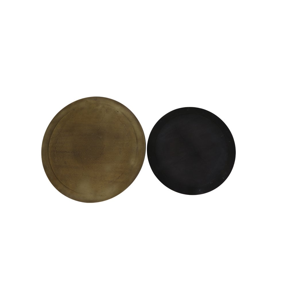 Nestling Duo: Antique Copper and Bronze Round Side Tables Set