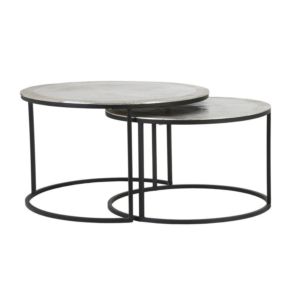 Dual Round Talca Coffee Tables in Raw Nickel Finish
