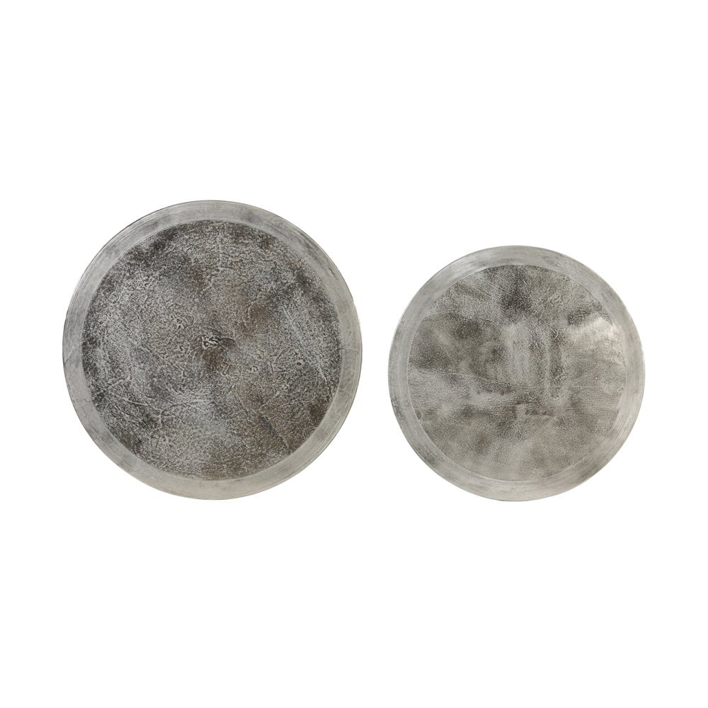 Dual Round Talca Coffee Tables in Raw Nickel Finish