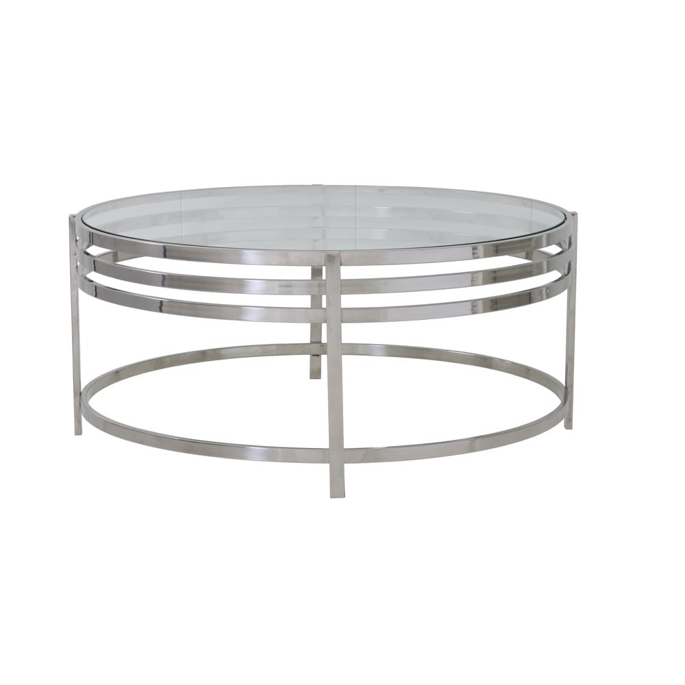 Sleek Silver Round Coffee Table with Clear Glass Top - 103x45cm