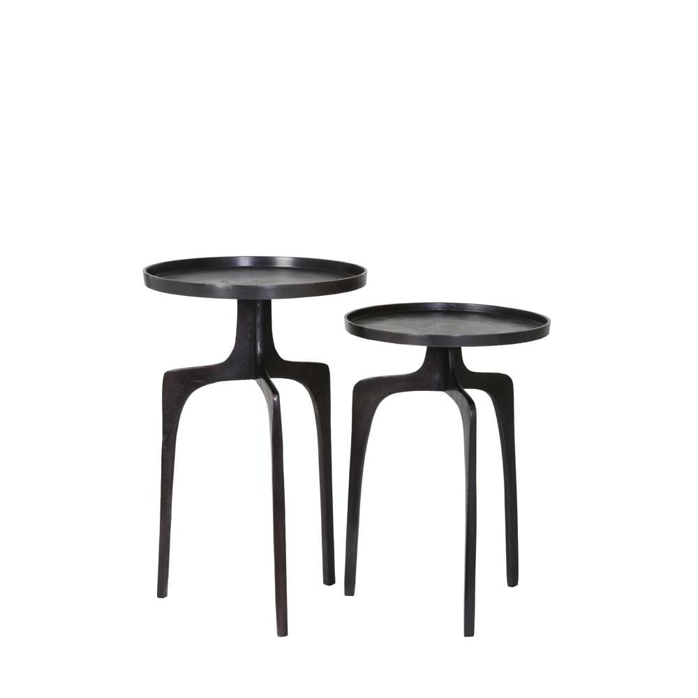 Elegance Set: Round Brass Metal Side Tables Duo