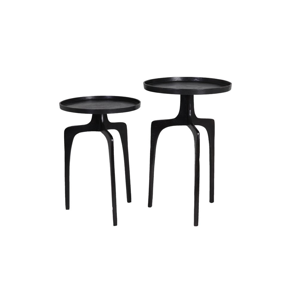 Elegance Set: Round Brass Metal Side Tables Duo