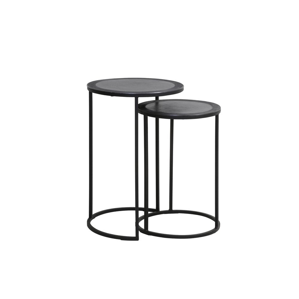 Elegant Talca Nesting Side Tables with Antique Lead Edge Detailing (Set of 2)