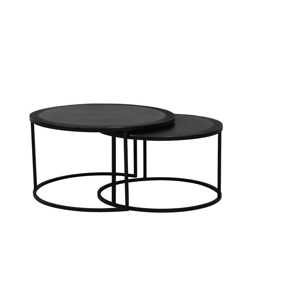 Talca Antique Edge Round Coffee Table Duo in Black Metal, 65x37 and 75x41cm