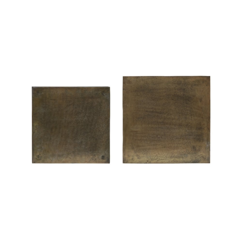 Antique Bronze Square Side Tables - Set of 2, Brass Finish, 40x40x45cm & 45x45x50cm
