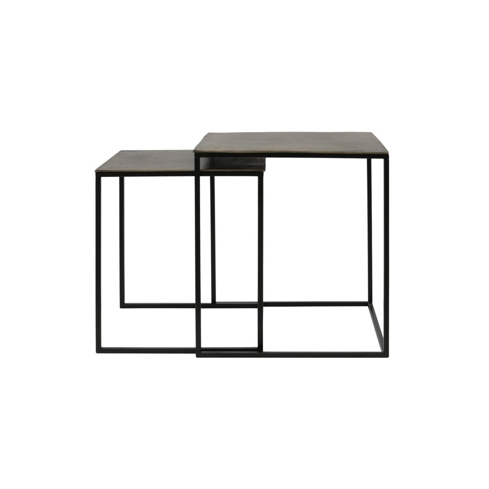 Antique Bronze Square Side Tables - Set of 2, Brass Finish, 40x40x45cm & 45x45x50cm