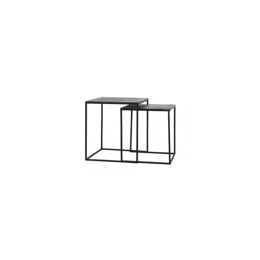 Set of 2 Rustic Square Metal Side Tables in Black - Dimensions 40x40x45cm and 45x45x50cm