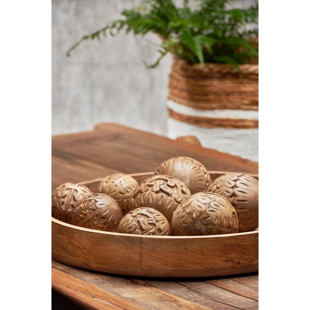 Hand-Carved Wood Burned Ornament Balls - Set of 4 (10 cm)