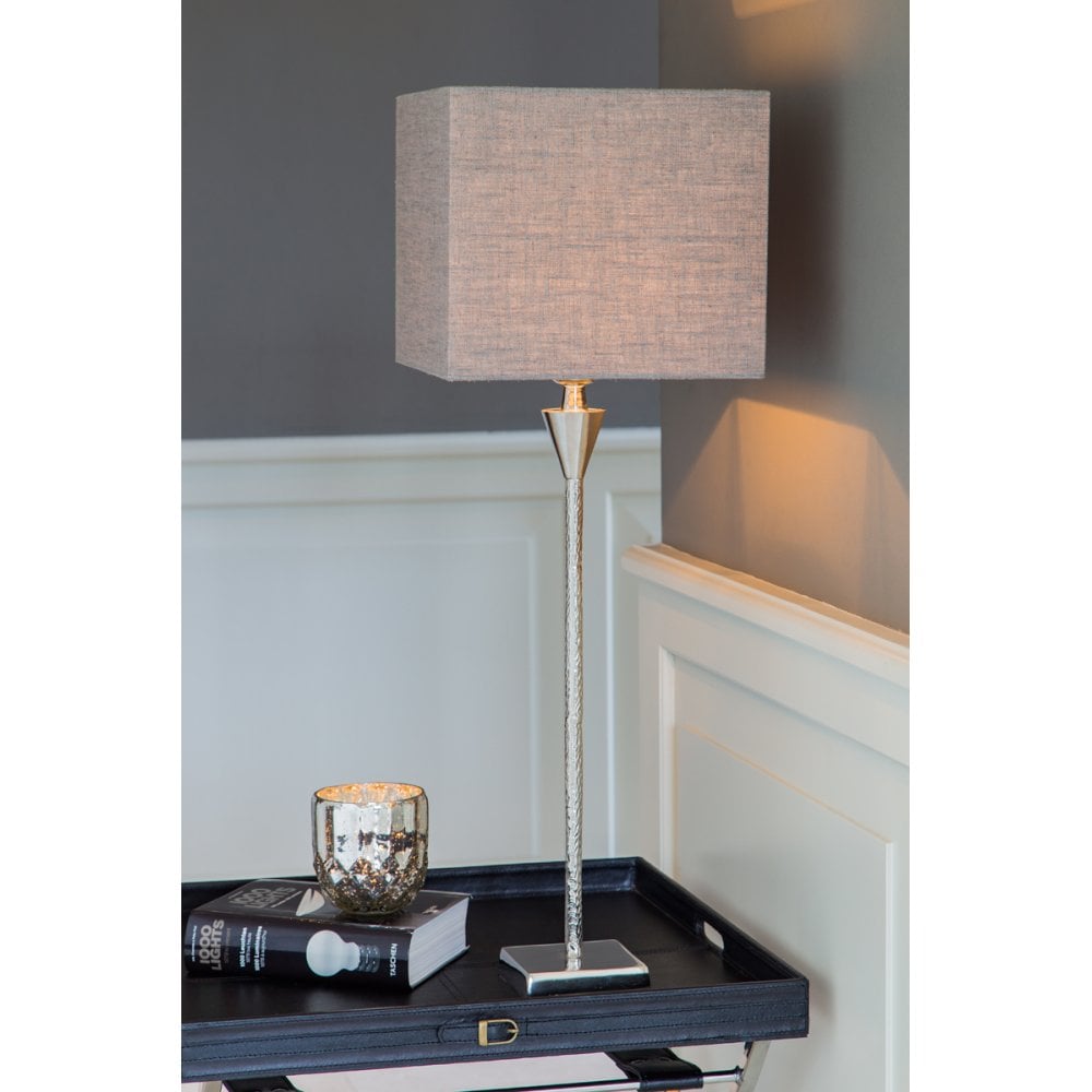 Elegant Silver Square Lamp Base 10.5x10.5x55 cm - GRANULO Nickel Finish