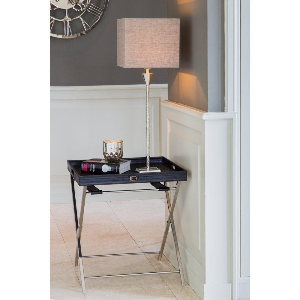 Elegant Silver Square Lamp Base 10.5x10.5x55 cm - GRANULO Nickel Finish